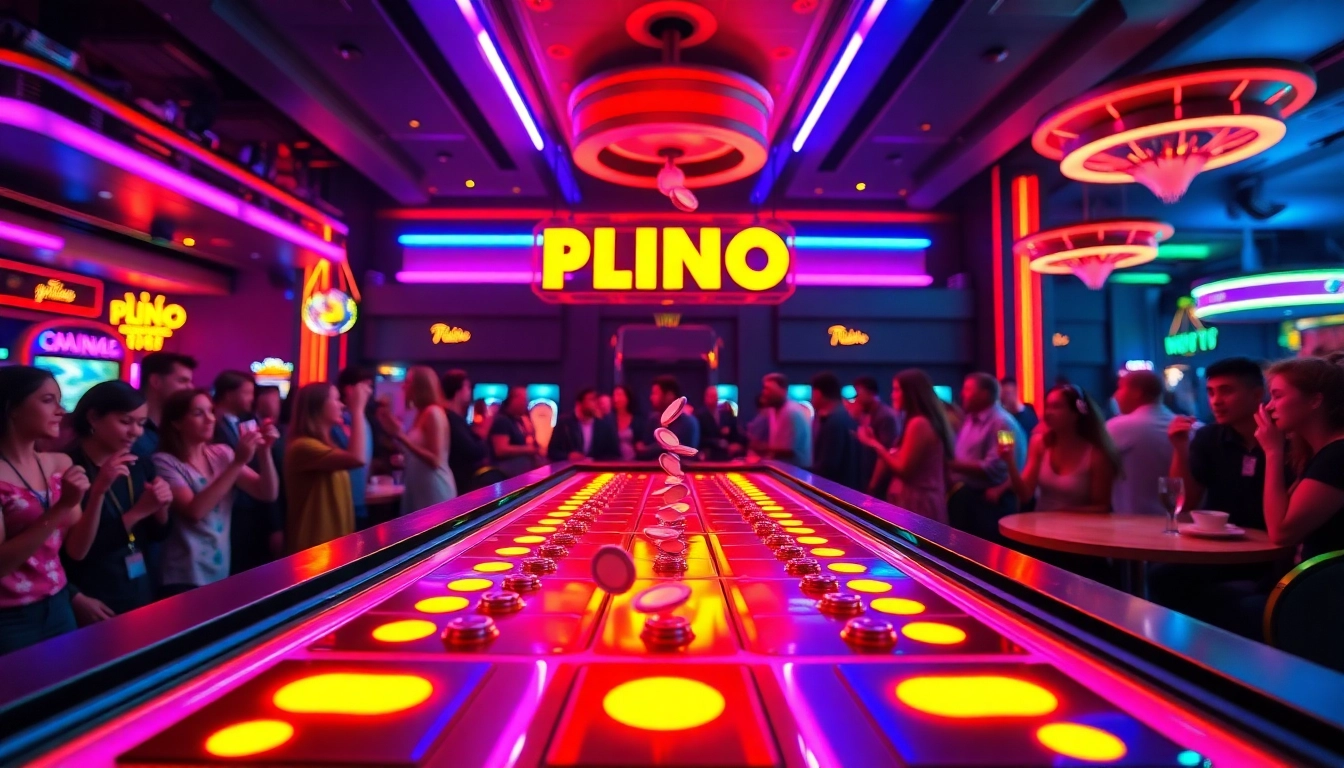 Main Plinko board tengah dimainkan dengan chip yang jatuh penuh antusiasme.