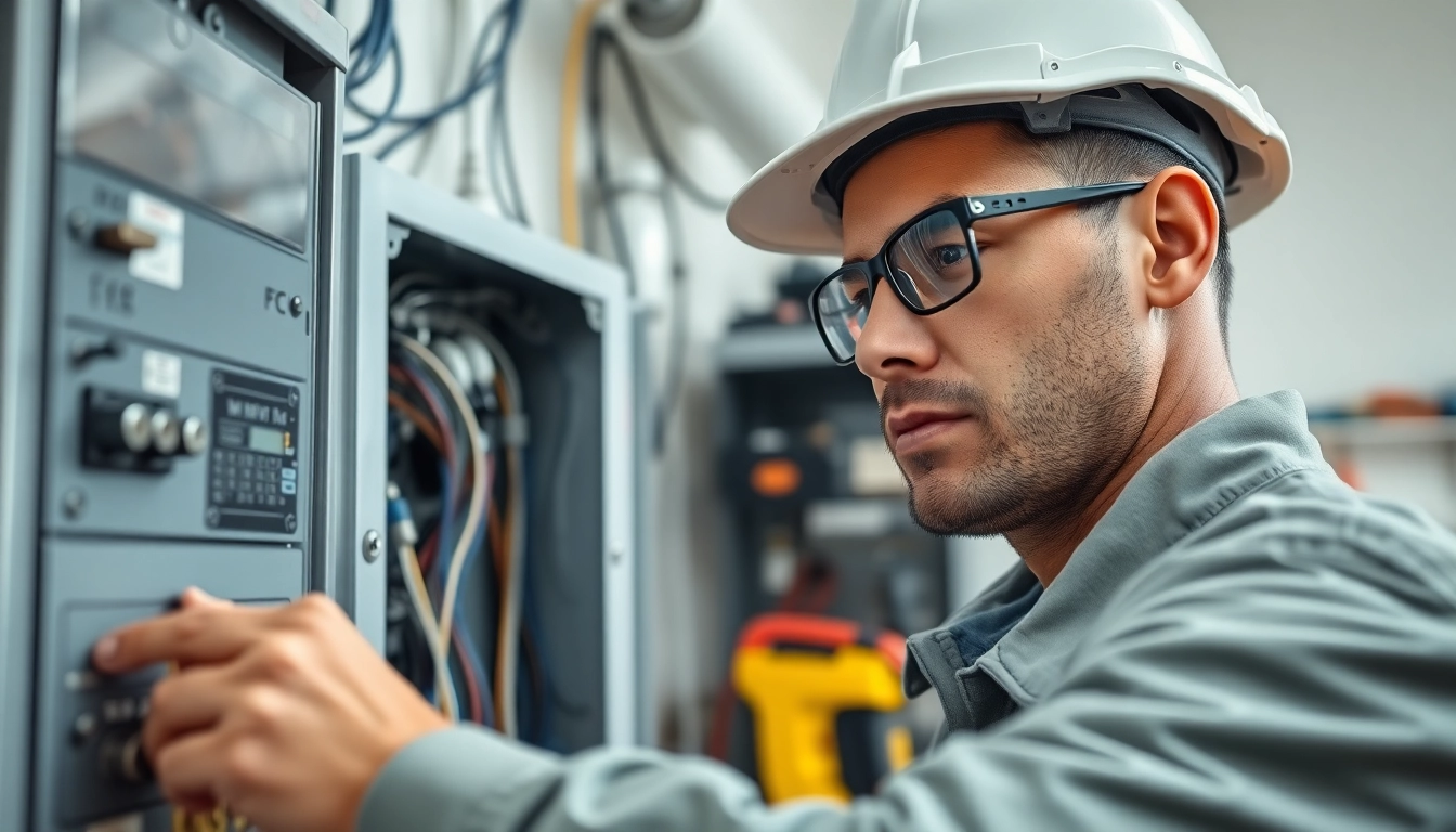 Electrician performing Electrical repairs on a residential system, showcasing tools and attentive work.