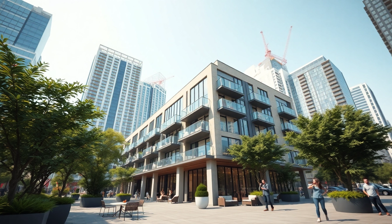Visualisierung Architektur: Fotorealistische Darstellung eines modernen Wohngebäudes in der Stadt.