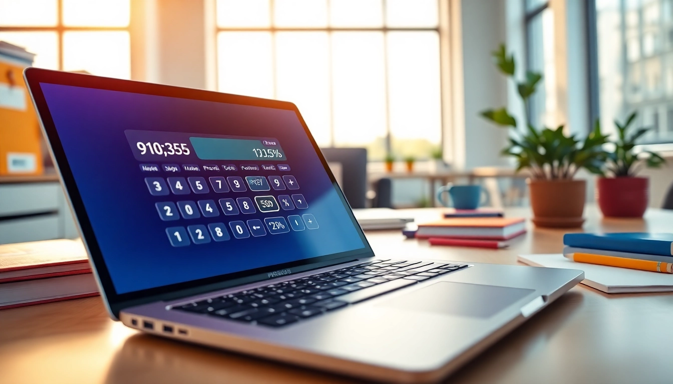 Calculate percentages easily with a sleek Percentage Calculator in a bright office setup.