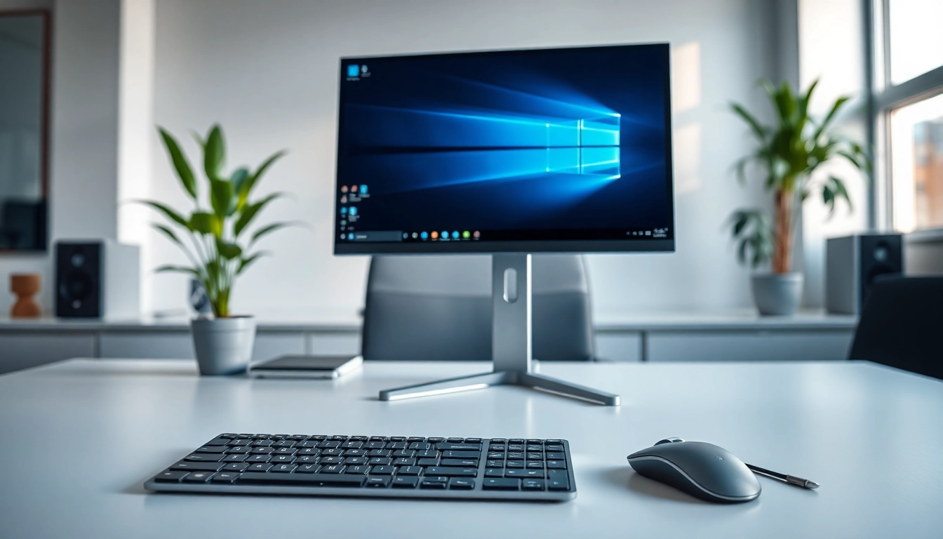 Windows 11 Pro Lizenz auf einem modernen Arbeitsplatz mit ergonomischer Technik und idealer Beleuchtung.