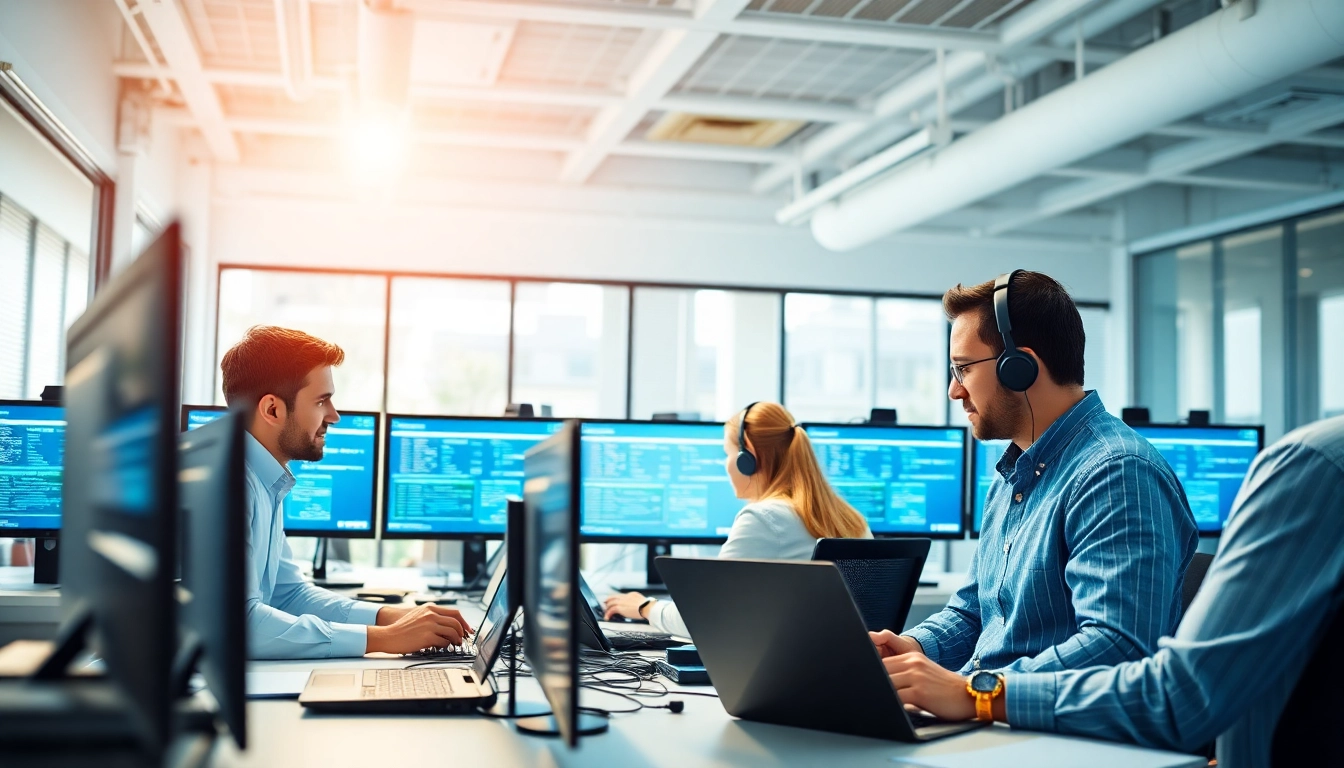 Providing expert computer support and services in a modern tech workspace with team collaboration.