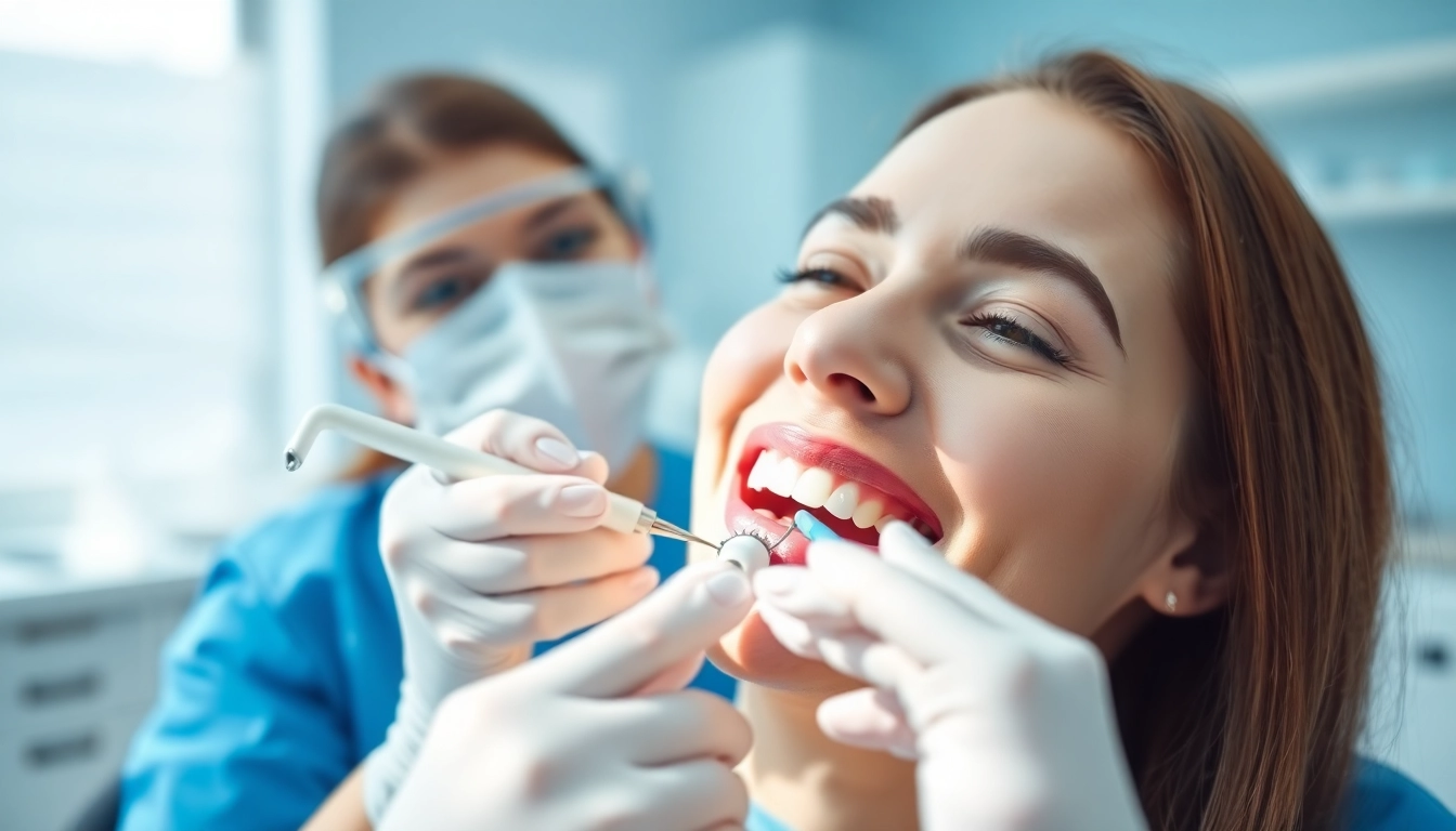 Dental cleanings are performed by experts in a modern clinic, showcasing a hygienist at work.