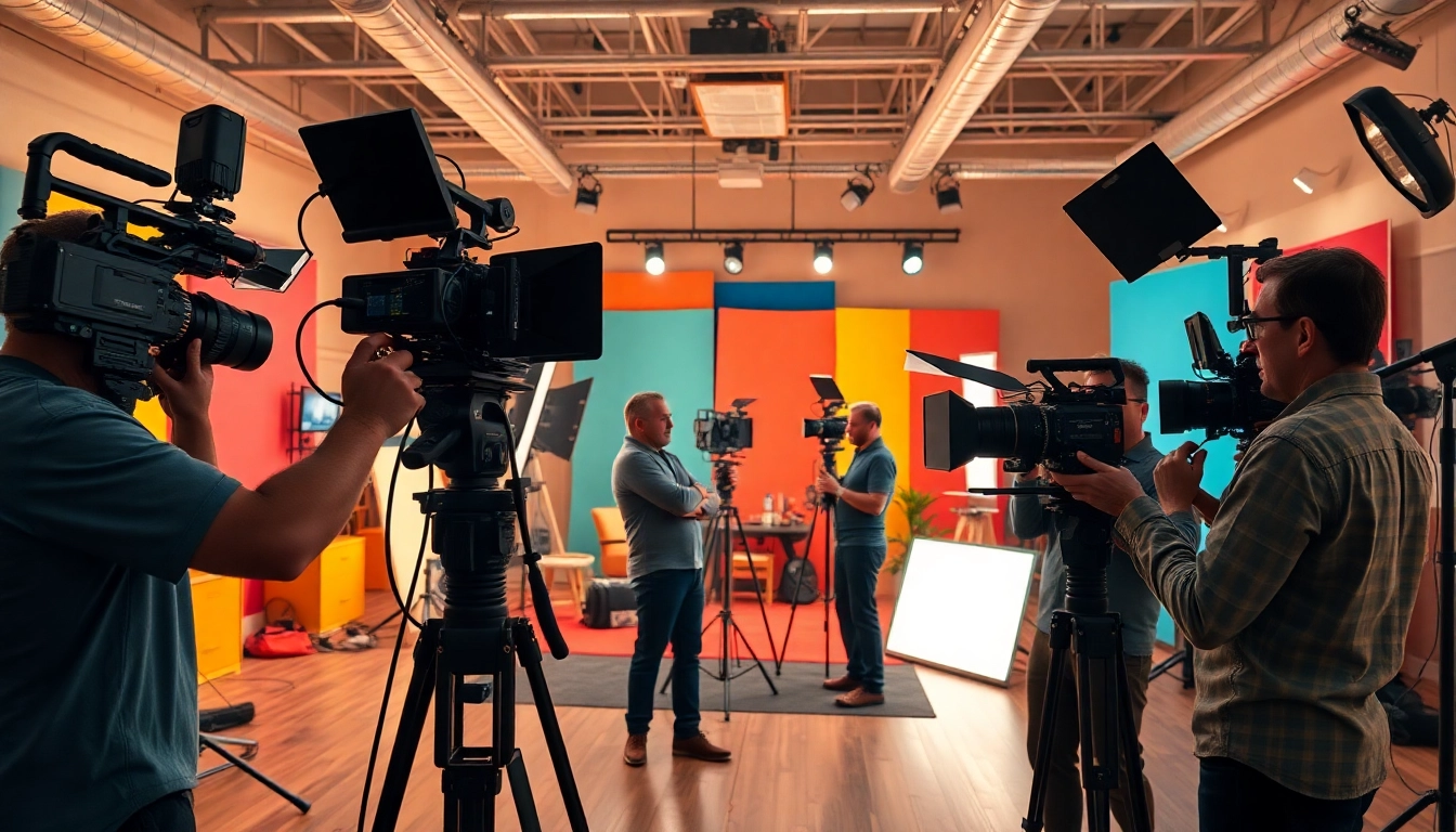 Engaging behind-the-scenes of Commercial Video Production in a vibrant studio environment.