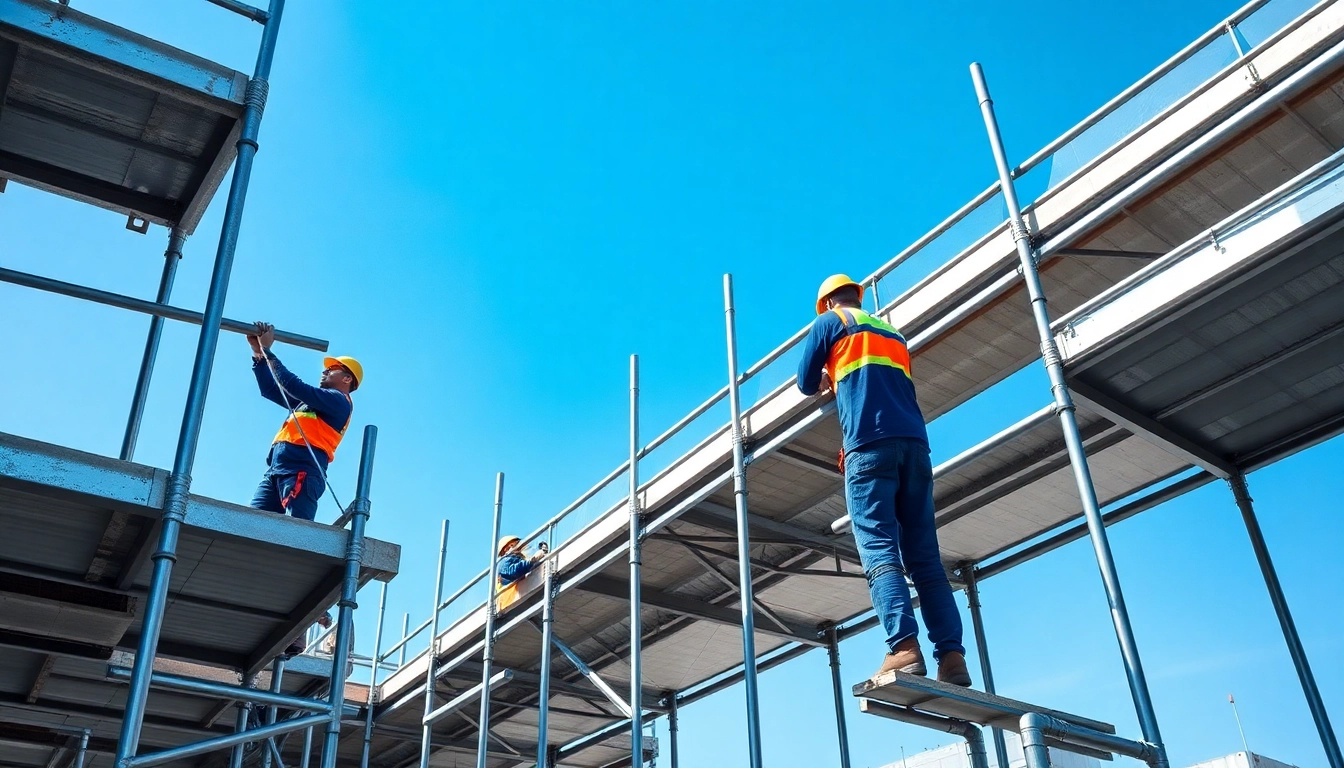 Whangarei scaffolding showcasing skilled workers in an urban construction site, highlighting precision and safety.