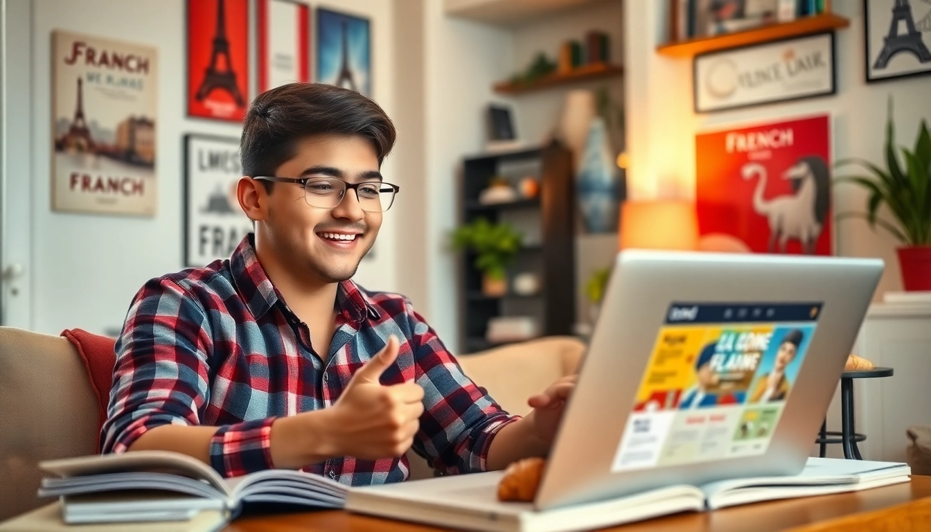 Apprenez le français avec un jeune adulte passionné participant à une leçon interactive.
