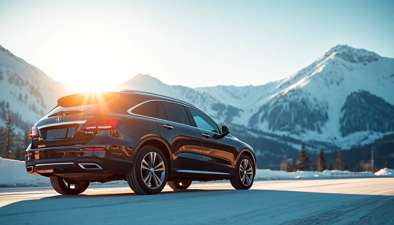Experience premium YVR to whistler car service with a luxurious SUV surrounded by stunning mountain scenery.