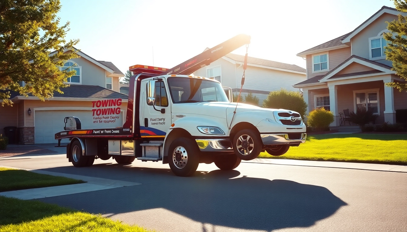 Engaging private property towing process with a tow truck lifting a vehicle to demonstrate service.