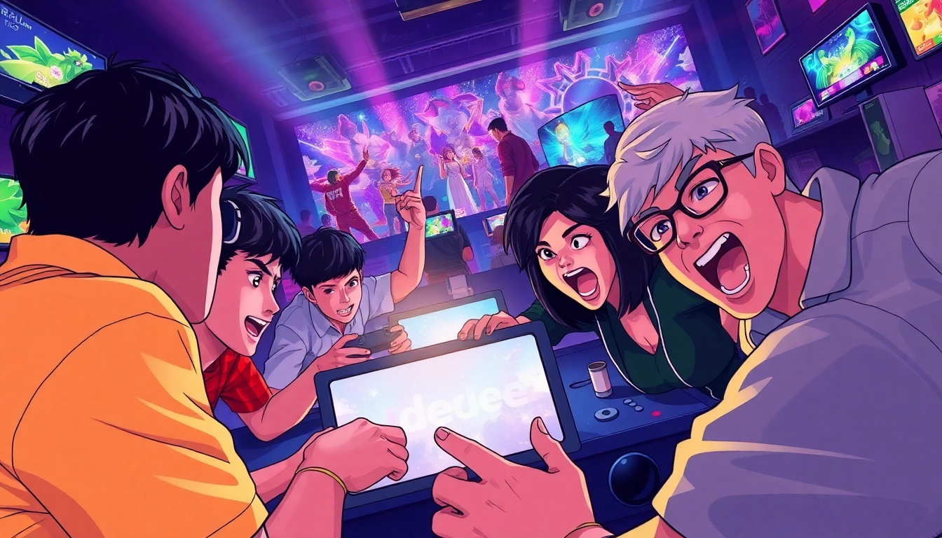 Players enjoying the dede game in an energetic gaming tournament setting, showcasing excitement and competition.