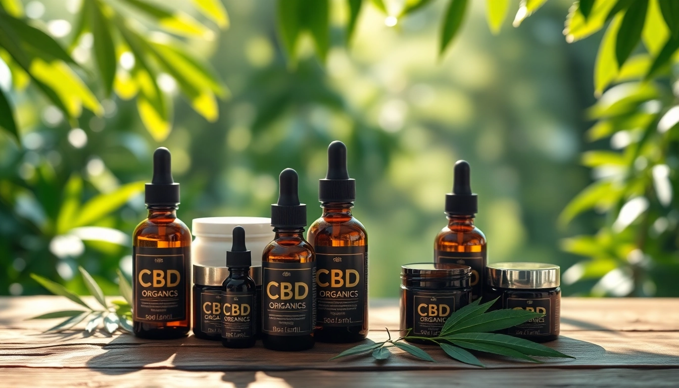 Showcasing cbd organics products in a tranquil natural setting with vibrant greenery.
