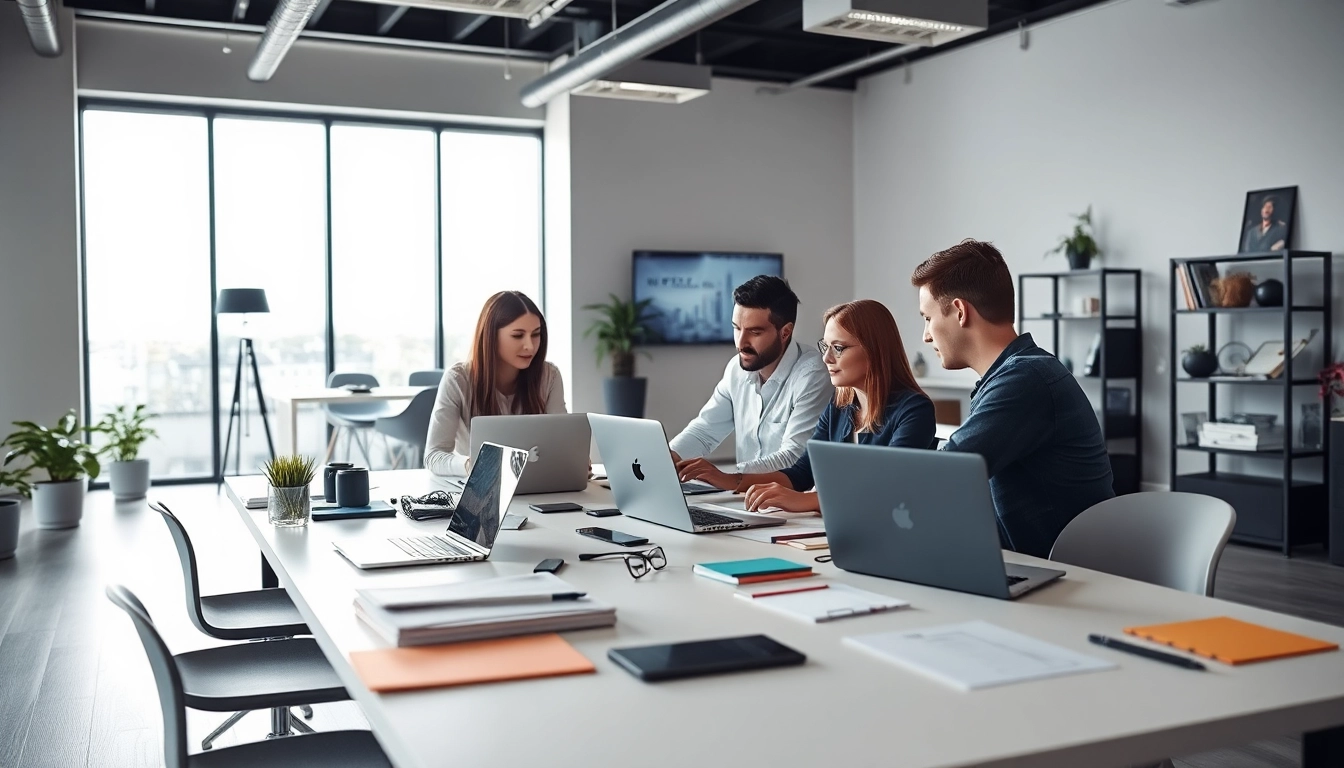 Créer un site internet Metz avec des professionnels réunis dans un bureau moderne.