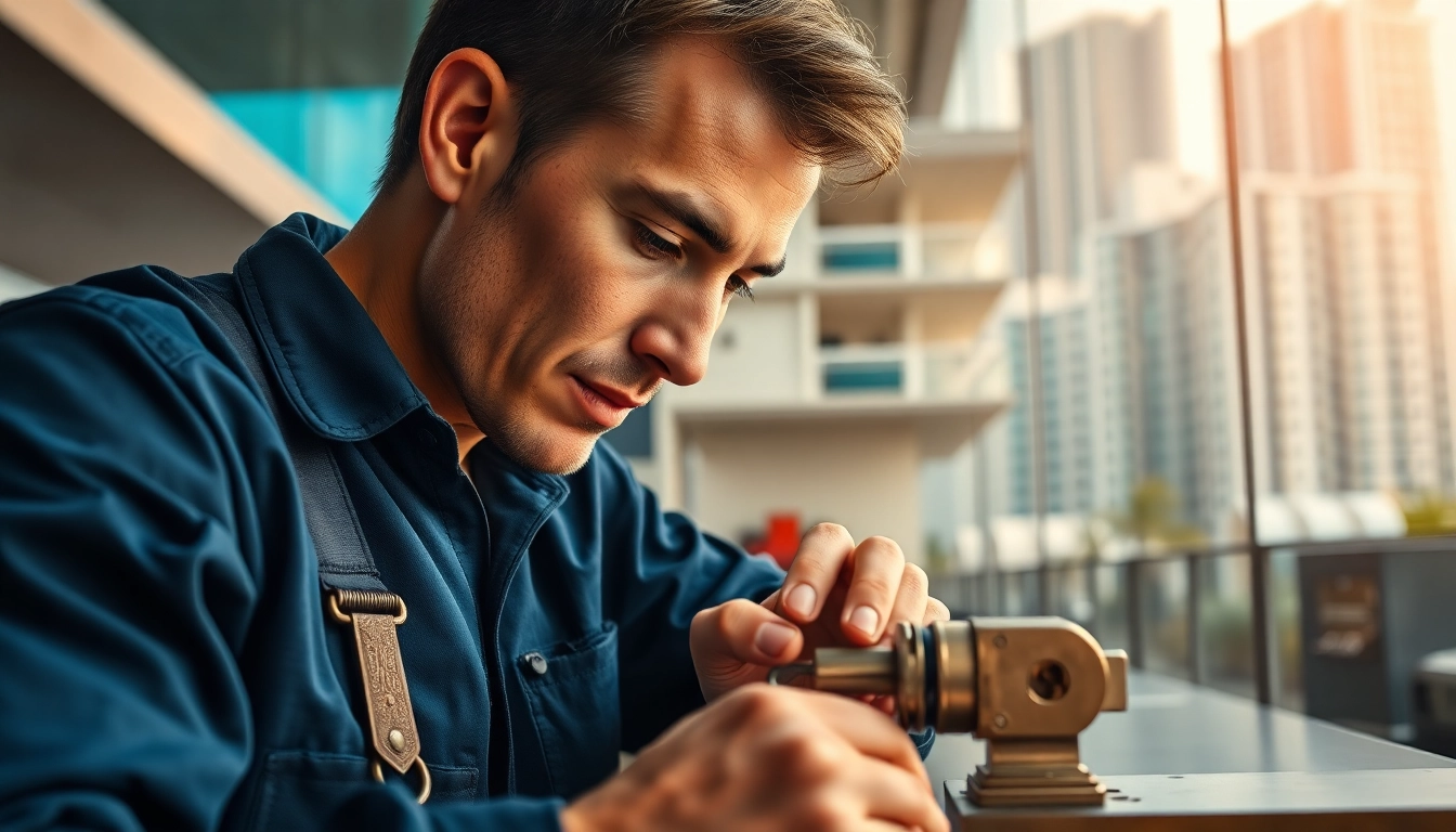 Locksmith at work showcasing Carballo Locksmith expertise with professional tools in a modern Miami environment.