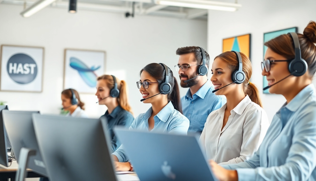 Callzent team collaborating in a modern call center environment, showcasing exceptional service.