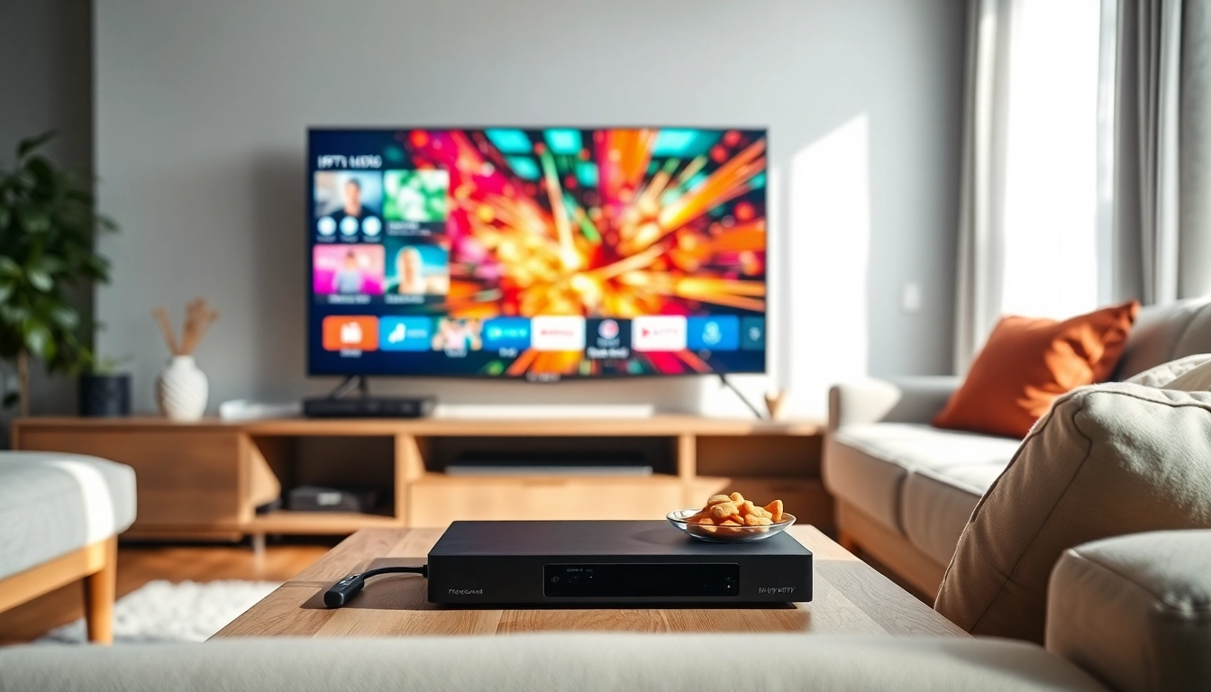 Comprar IPTV en un acogedor salón moderno con tecnología de streaming de alta calidad.