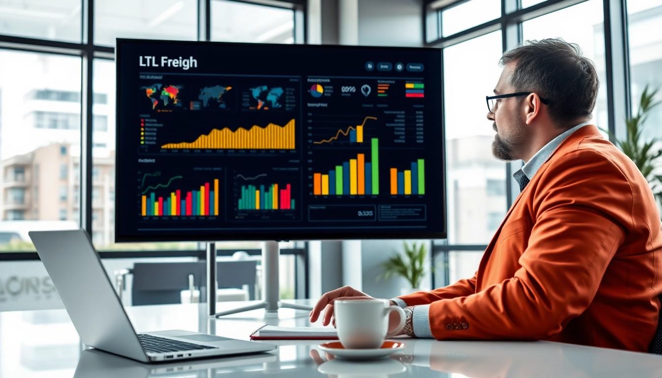 Streamlined LTL Freight analysis by logistics manager in a modern office.
