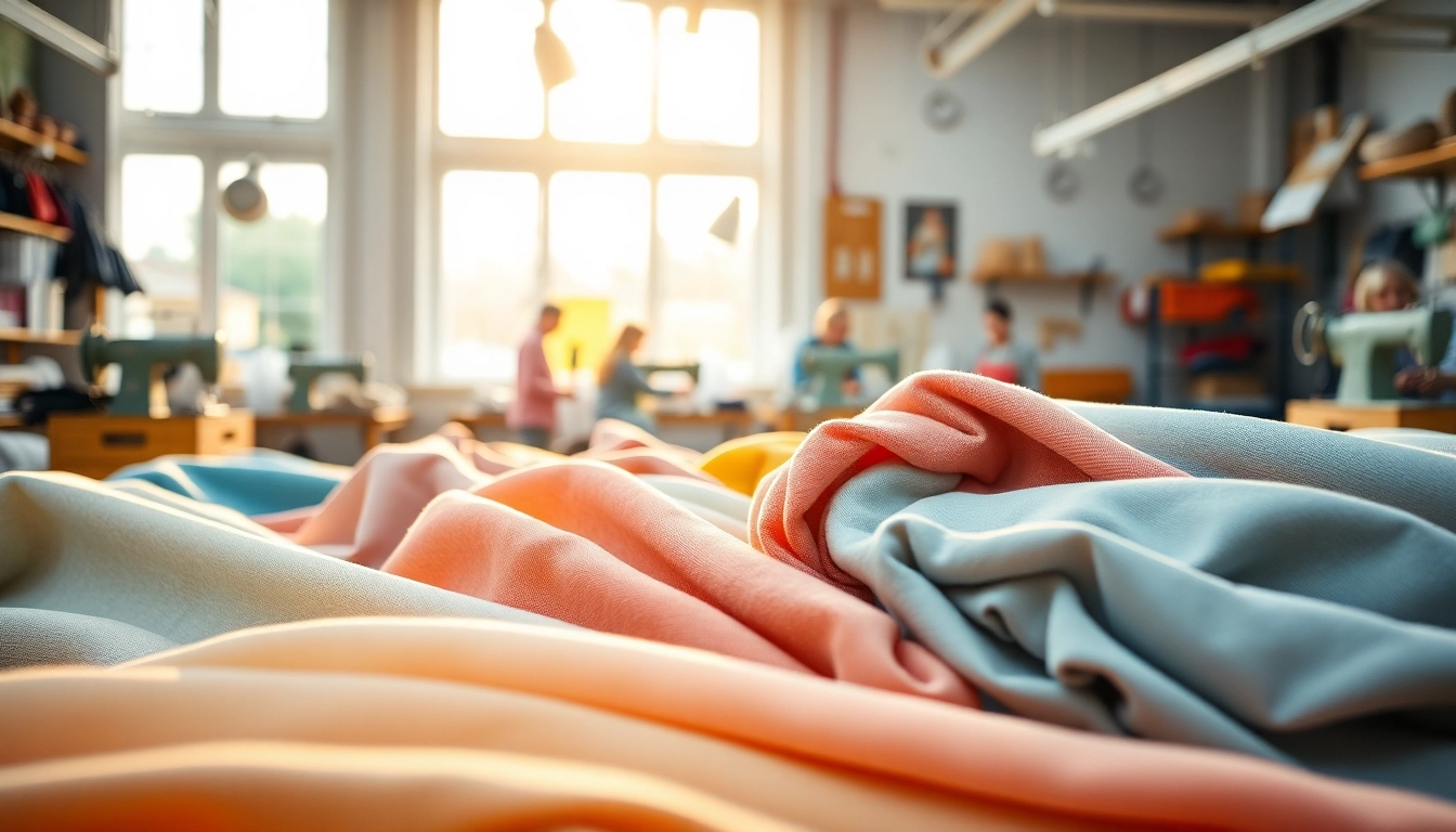 Katoen stoffen prachtig gepresenteerd in een lichte textielwerkplaats.