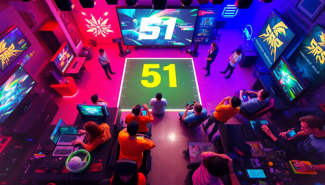 51 game platform showcasing players enjoying thrilling e-sports competitions with vibrant visuals.