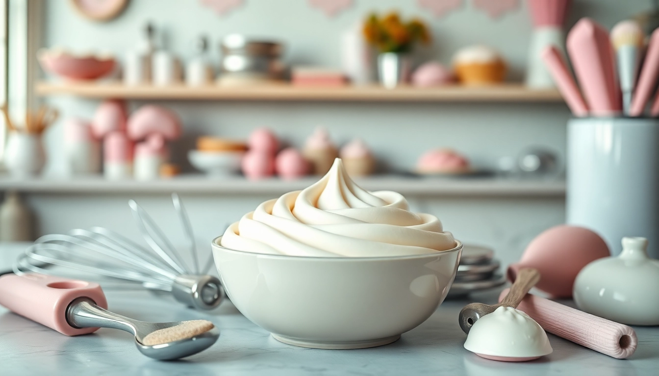 Mousseline cream in a stylish bakery setting with delicate pastry tools.