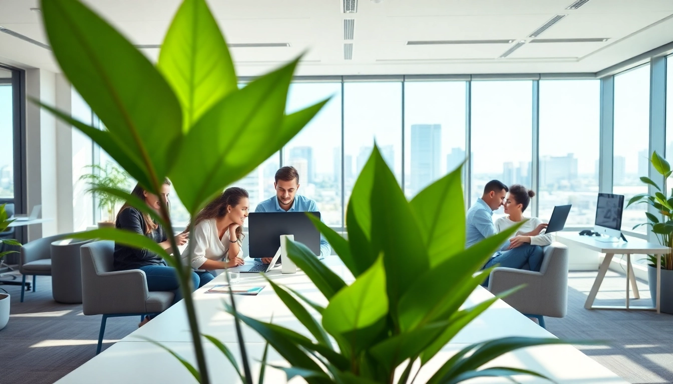 Engaging team of a web design company Kansas City collaborating in a modern office setting.