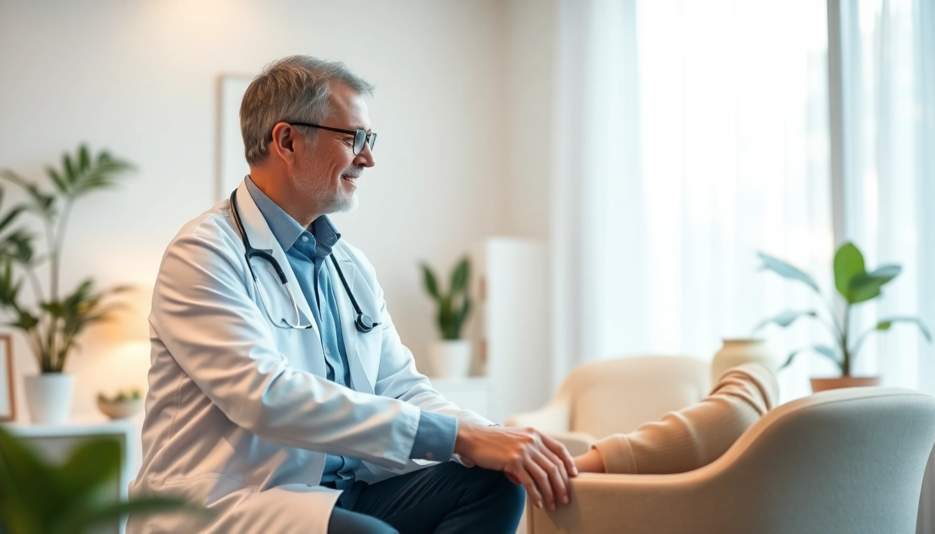 Psychiatrist attentively listening to a patient in a calm office environment.