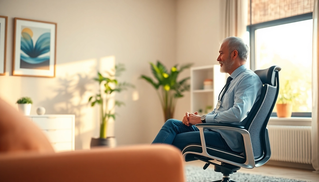 Engaging psychiatrist in a welcoming office setting, fostering a supportive mental health environment.