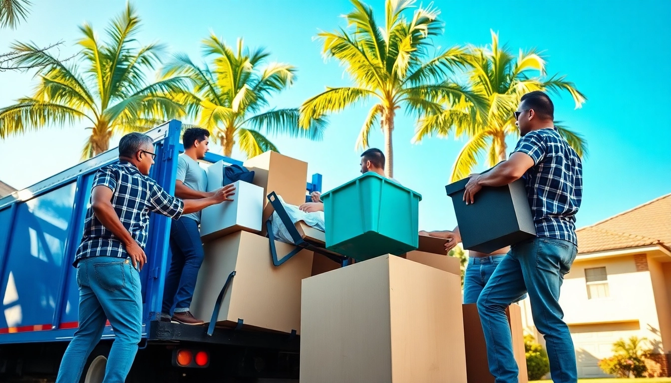 Efficient junk removal florida crew clearing a residential area, showcasing teamwork and expertise.
