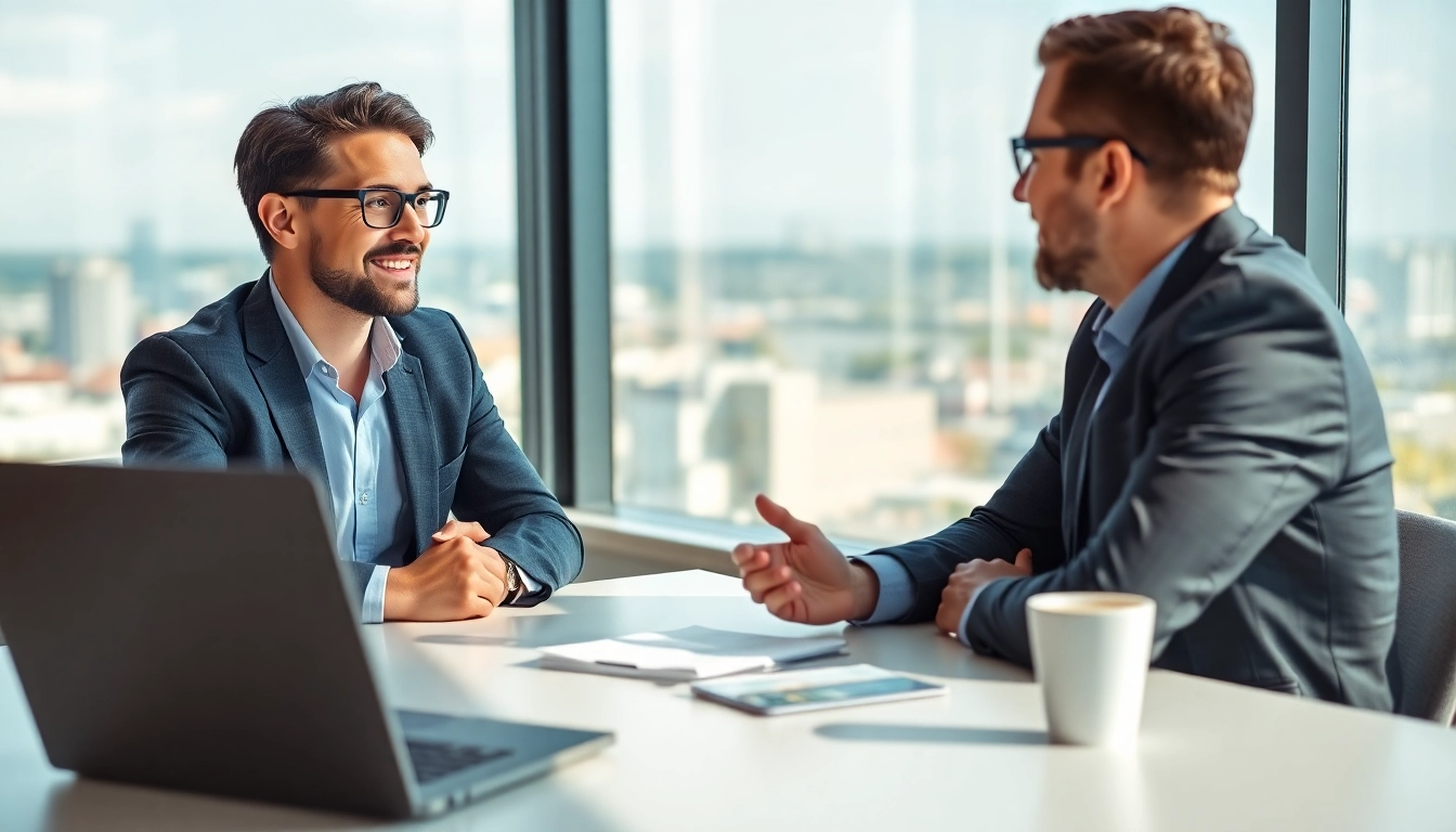 Headhunter Osnabrück bei einem Gespräch mit einem Kandidaten in modernem Büro.