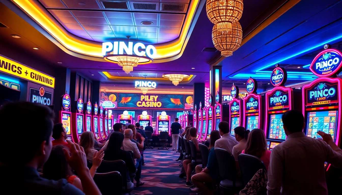 Experience the vibrant environment of Pinco Casino with engaged players and colorful slot machines.