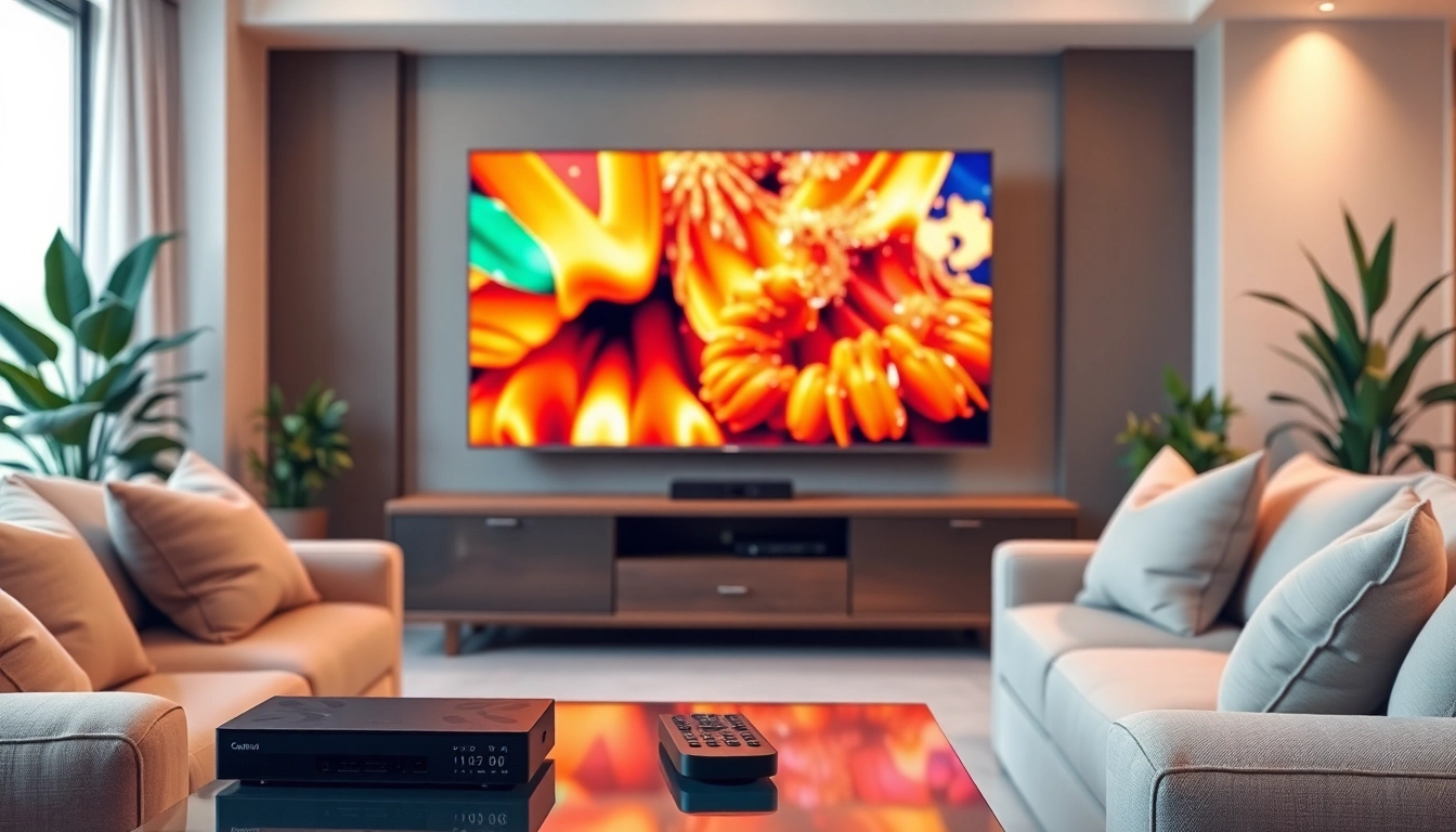 Abonnement IPTV avec un téléviseur moderne et un salon accueillant.