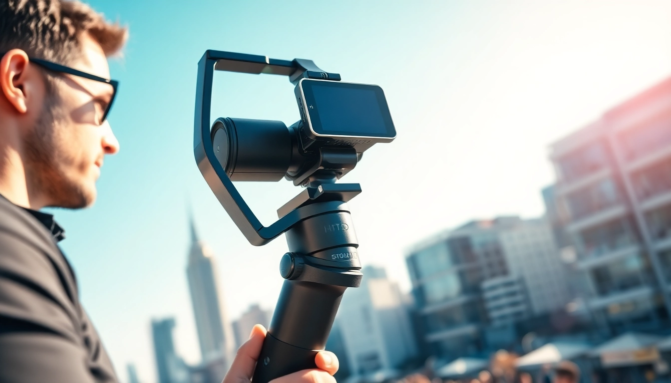 Capture smooth footage with a gimbal stabilizer in a vibrant city setting