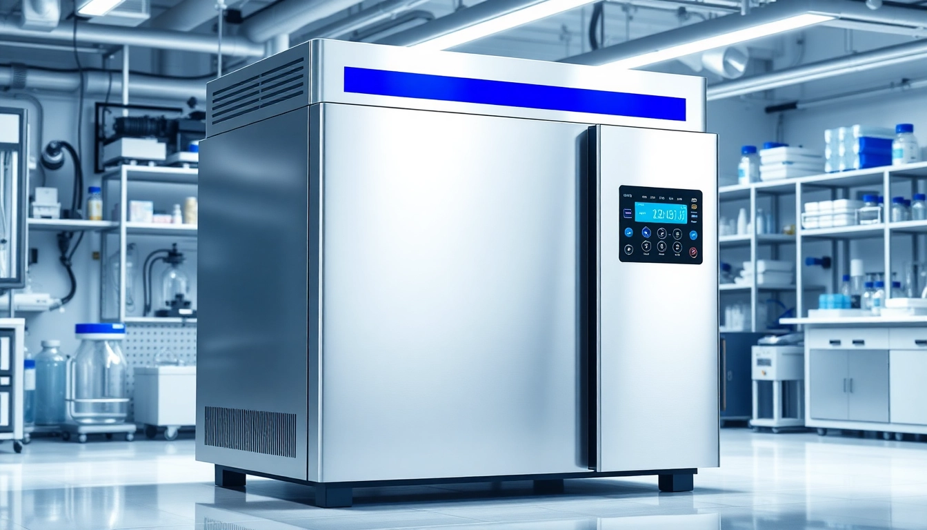 Optimized industrial freeze dryer displayed in a modern laboratory environment, showcasing advanced technology.