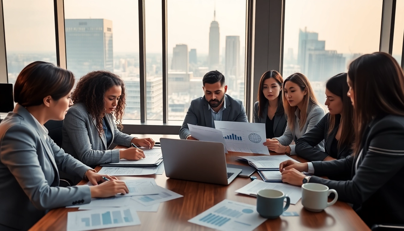 Engaging professionals discussing international VAT registration strategies in a modern office.