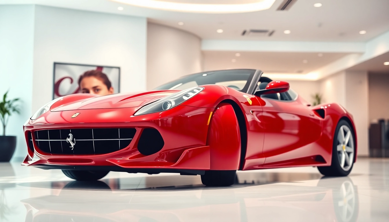 Admiring the Ferrari dealership Johannesburg with a stunning sports car showcased.