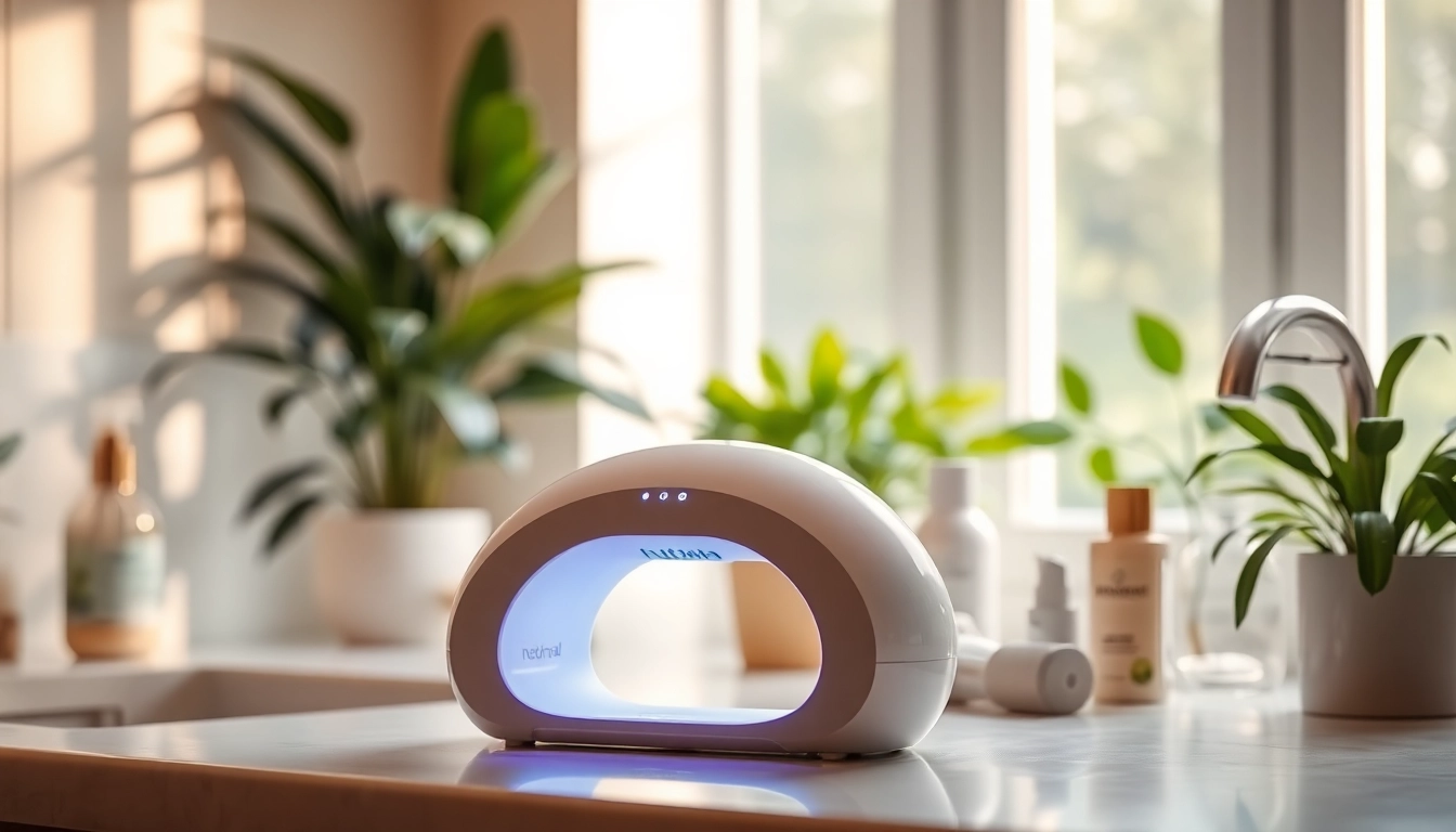 Revitalize with the quasarmd LED light therapy device featuring sleek design and natural settings.