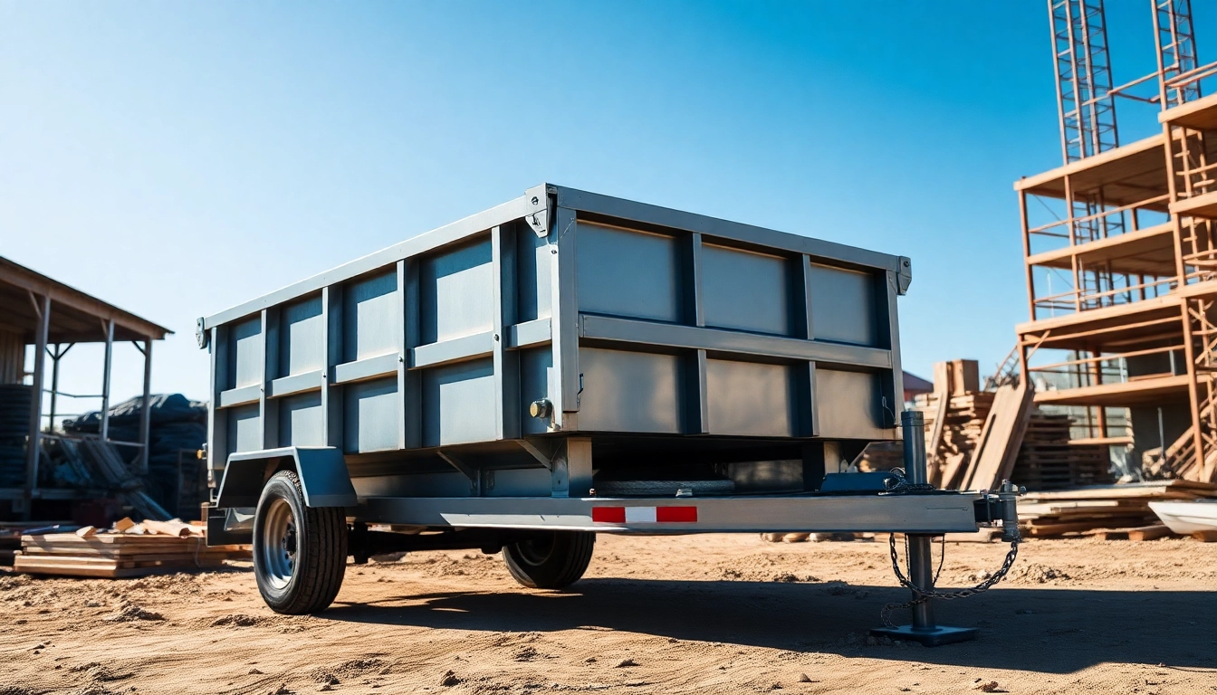 Showcasing dumpster trailers for sale with robust design in a construction site environment.