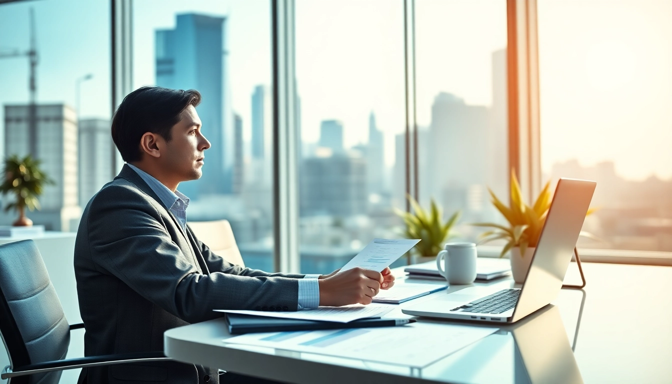 Purchasing consultant analyzing reports in a bright office environment, showcasing expertise in procurement.